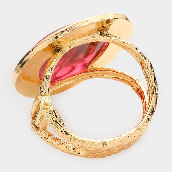 Gold Purple Marbled Style Wide Stone Cuff Hinged Bracelet Bold Fashion Statement - Picture 2 of 2